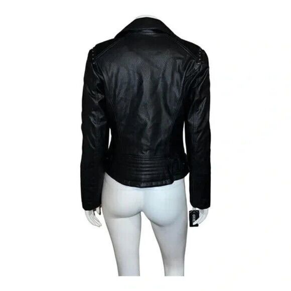 GUESS Womens Faux-Leather Moto Jacket Black Extra Small NWT - Picture 3 of 9